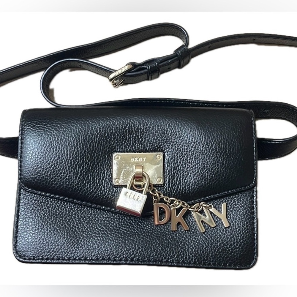 DKNY Elissa Cow Leather Belt Bag, Black, Goldtone Hardware - Picture 3 of 13